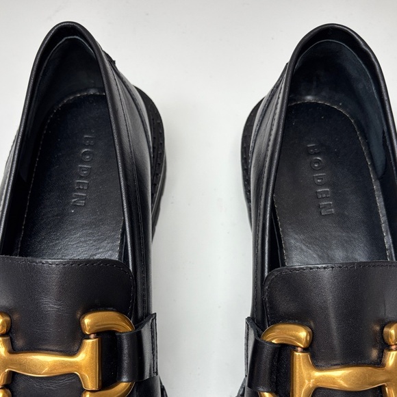 ❤️BODEN - Black Leather Loafers with Gold Accent - Picture 3 of 11